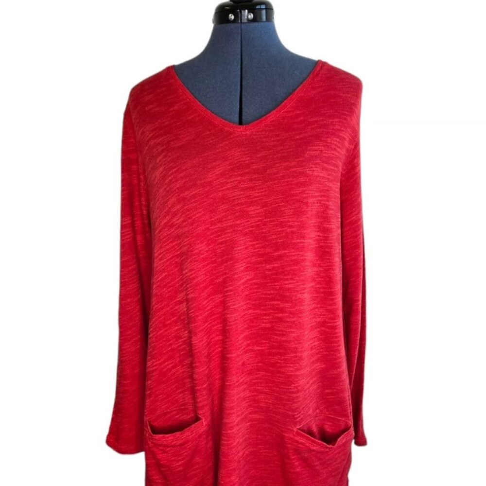 red slub cotton scoop neck tunic top large